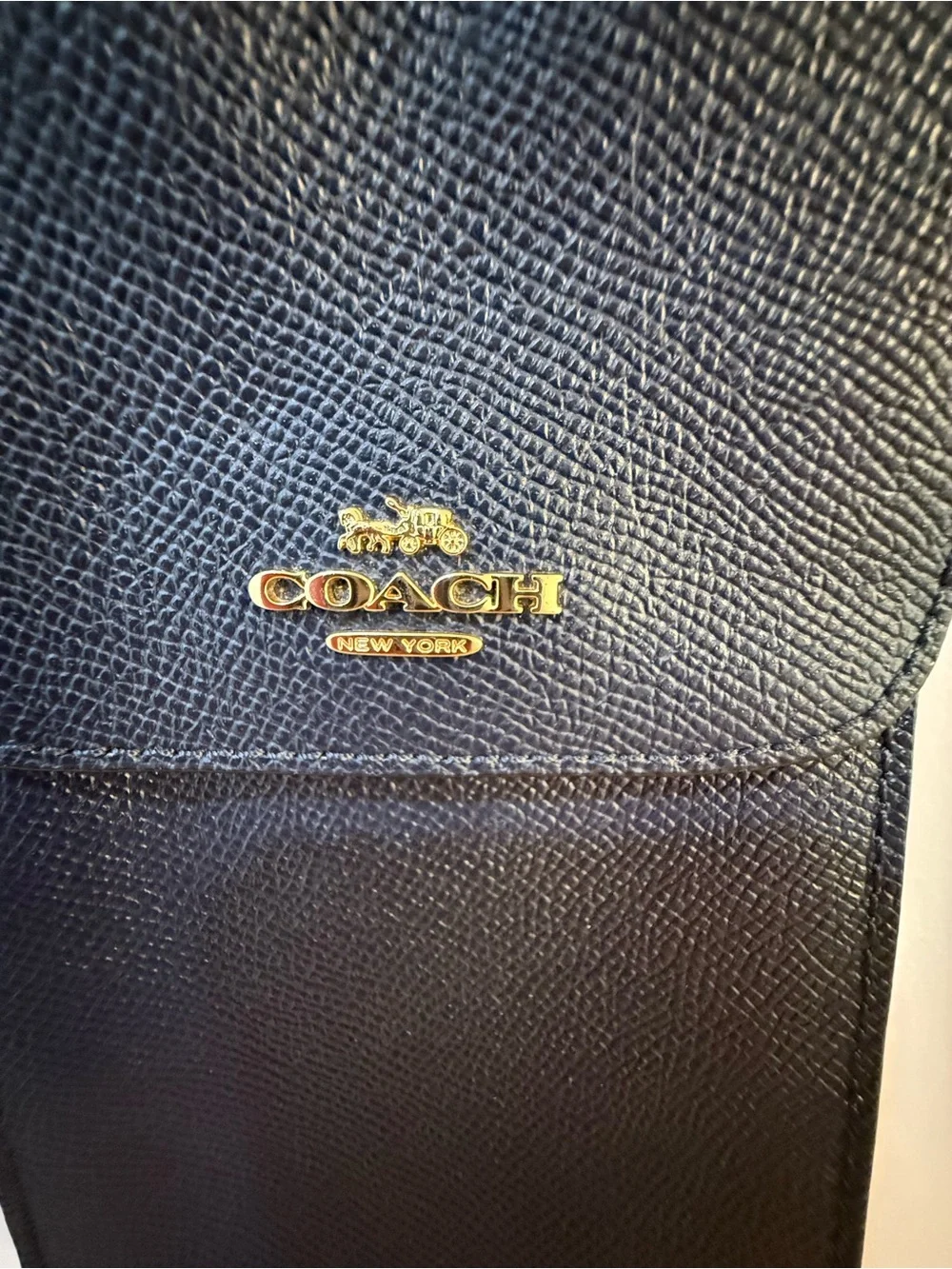 Coach Black Crossgrain Leather Phone Crossbody Gold Chain